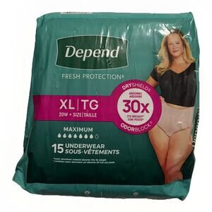 Depend Fresh Protection Underwear XL 20W+ Maximum Absorbency 15 Count Women